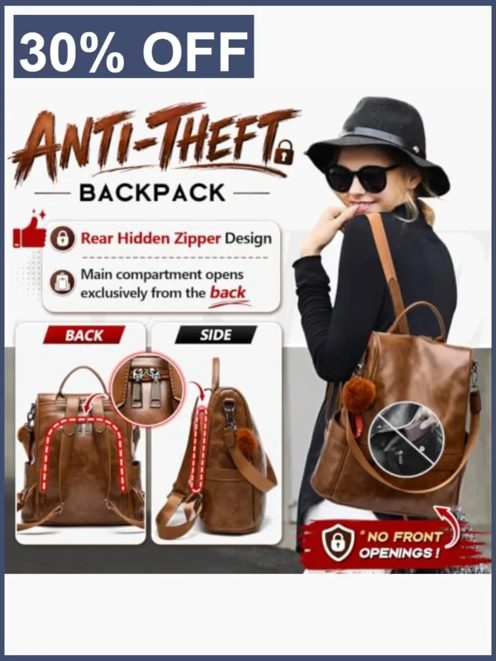 Women's Anti-Theft Vegan Leather Backpack Purse 3-in-1 Tote Shoulder Bag with